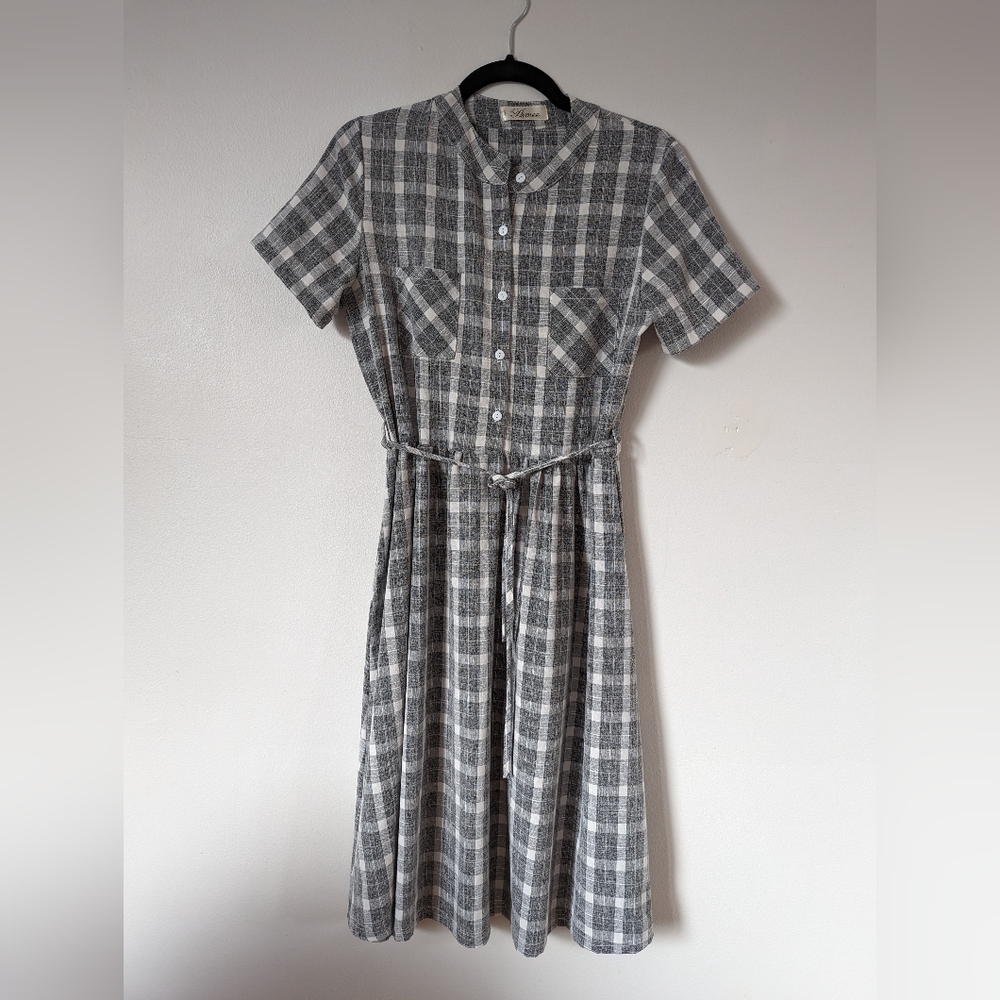 Vintage style black and white plaid dress